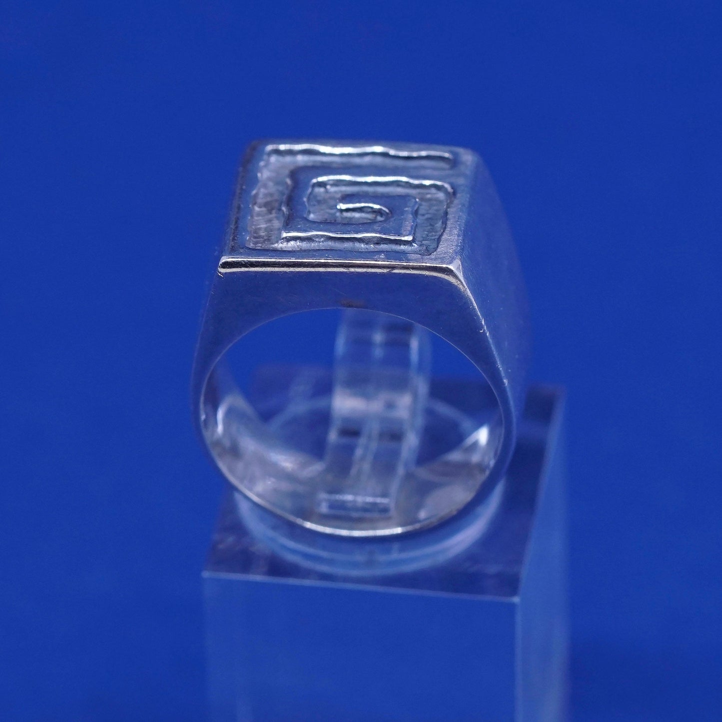 Size 7, vtg Sterling silver handmade ring, hopi 925 statement band w/ Greek key