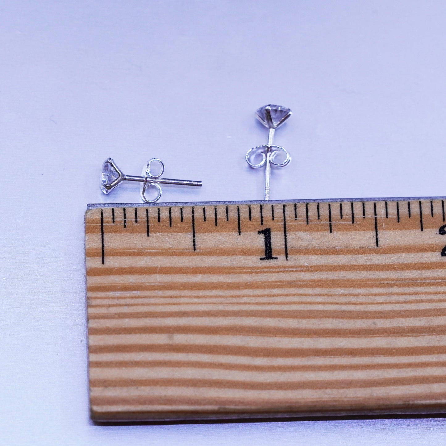 5mm, Vintage Sterling 925 silver earrings, studs with cz inlay
