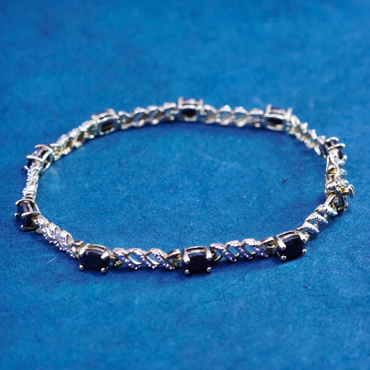 7.25”, vermeil gold over sterling 925 silver tennis bracelet sapphire diamond