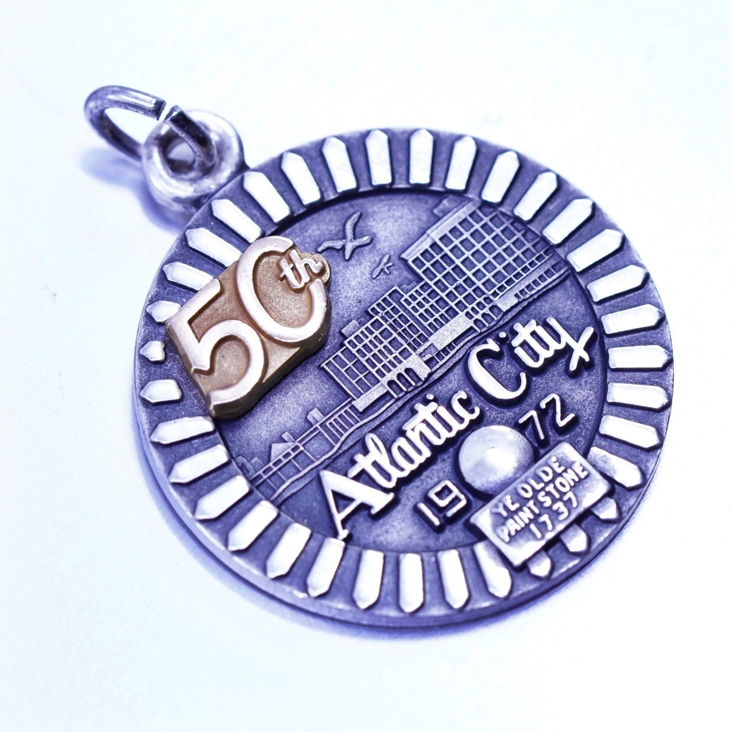antique two tone sterling 925 silver Atlantic City 1972 pendant charm