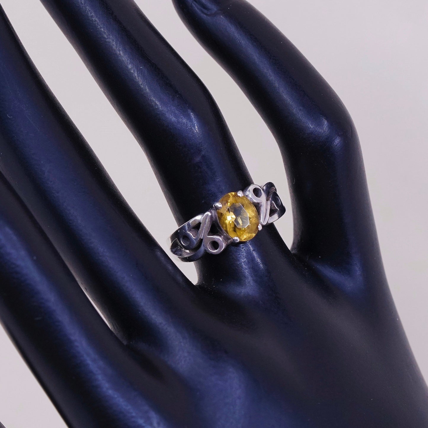 Size 6, vintage Sterling silver handmade ring, filigree 925 w/ citrine