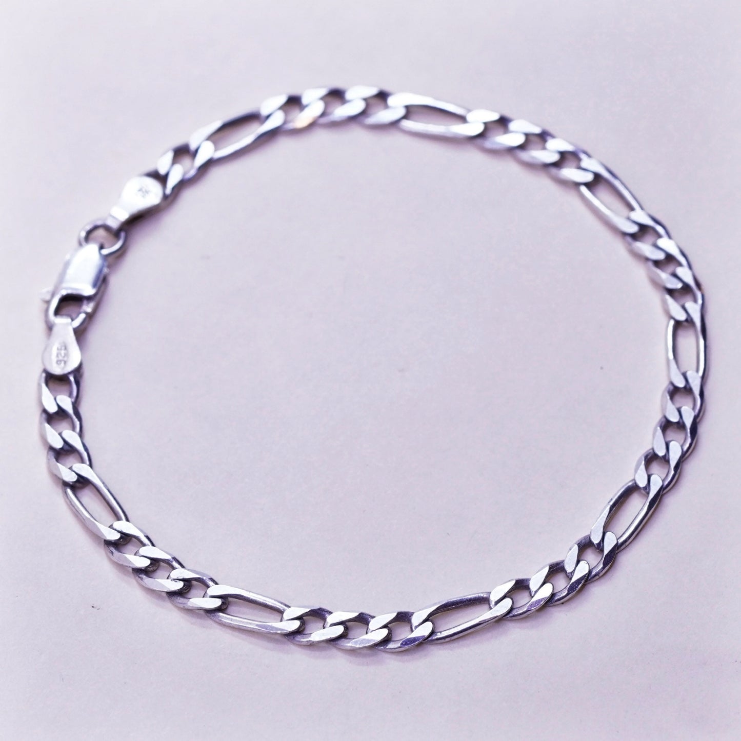 7”, 4mm, Vintage Italy sterling silver 925 chain, men’s figaro bracelet