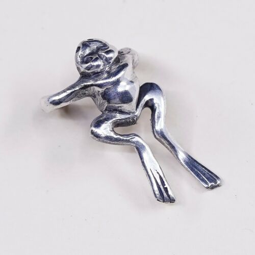 Vintage Sterling Silver Frog Pendant, Solid 925 Silver Charm