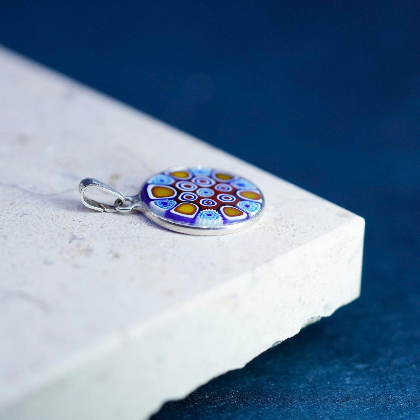 vtg handmade sterling 925 silver tag pendant multiciori authentic murano glass