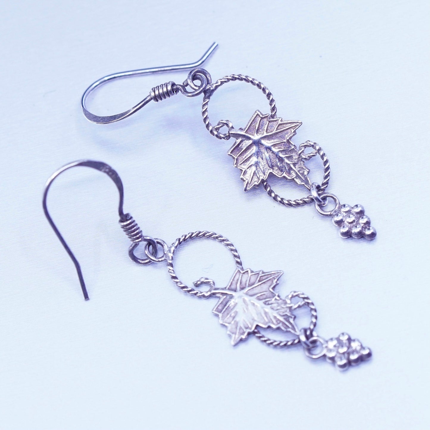 Vintage Sterling 925 silver handmade grapes leaf earrings