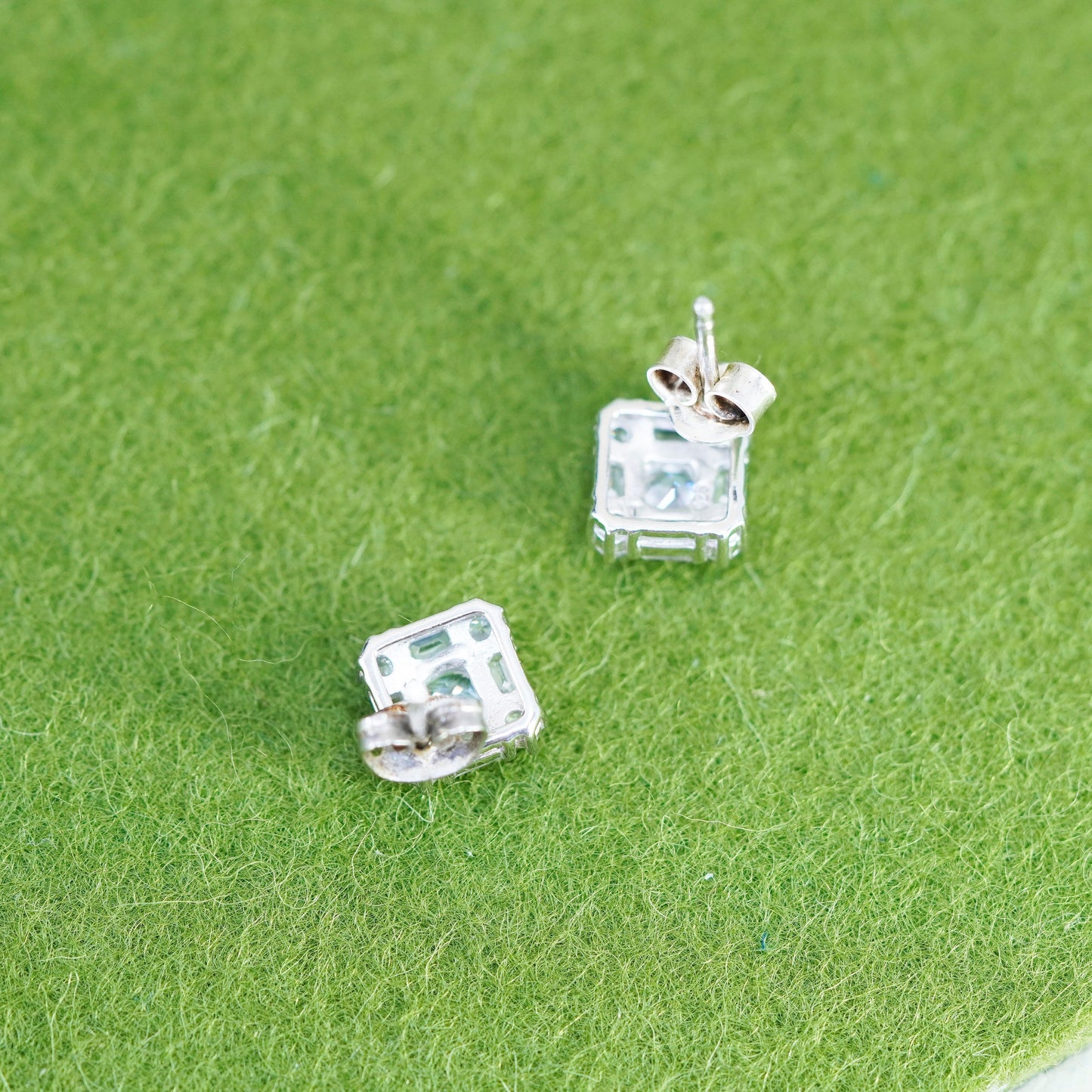 Vintage sterling silver 925 cluster cz studs, square earrings