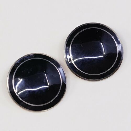 Vtg Norway OPRO Guilloche Enamel Sterling Silver 925 Clip on Black Earrings