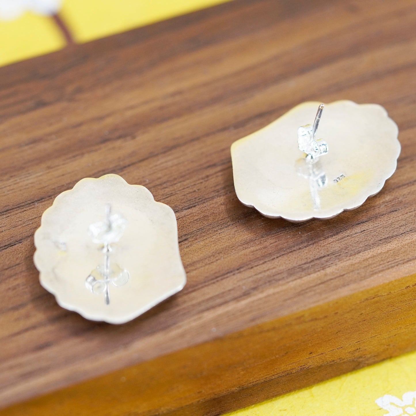 Vintage Sterling silver handmade earrings, 925 shell studs