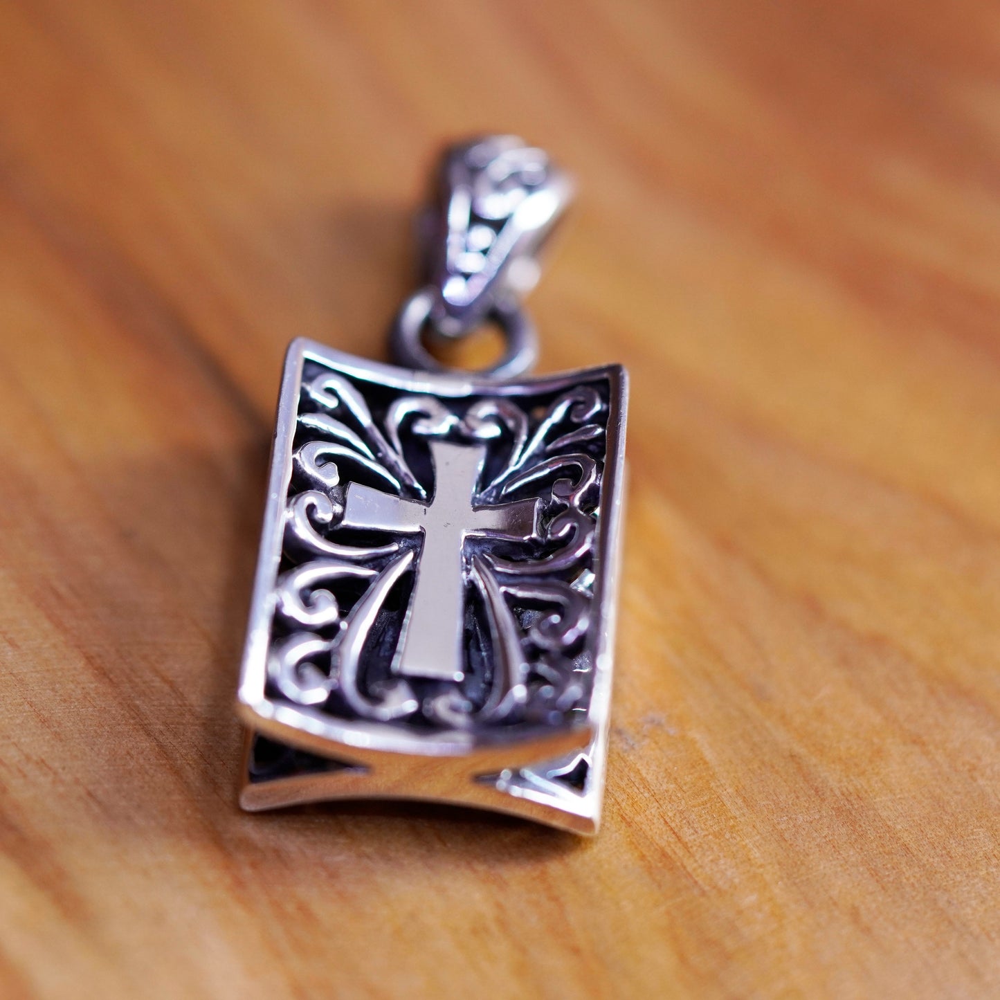 Vintage Sterling Silver Handmade Pendant, filigree 925 cross and fish
