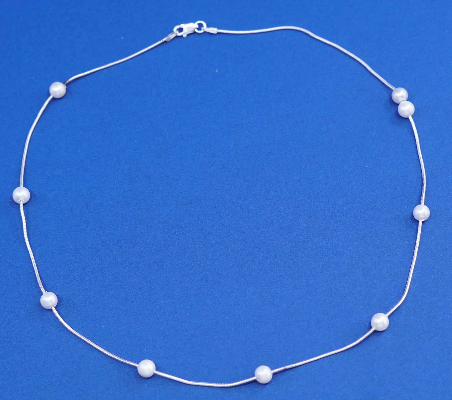 16”, vintage Sterling silver handmade necklace, 925 snake chain with pearl bead