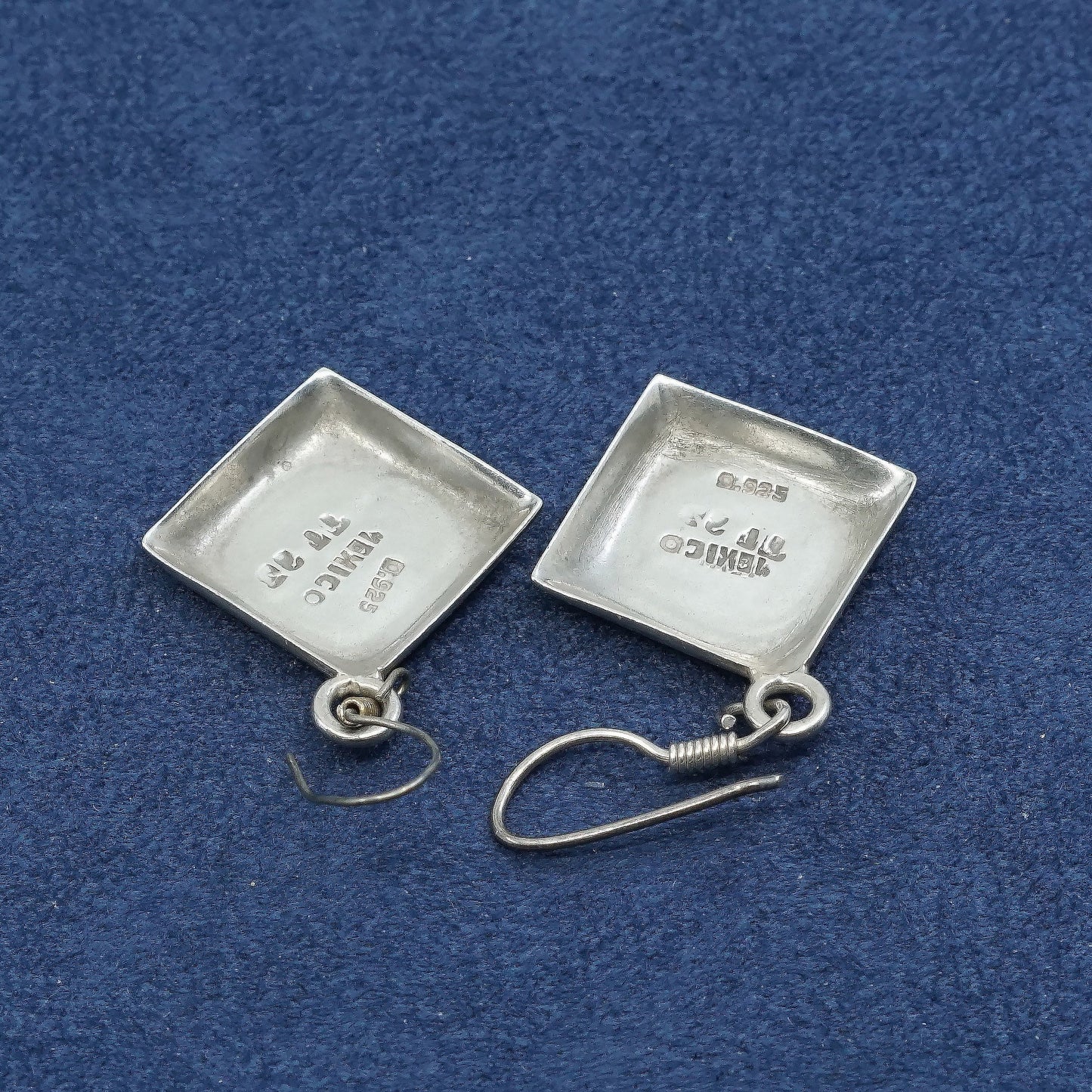 vtg sterling silver handmade earrings, mexico 925 w/ square drops,