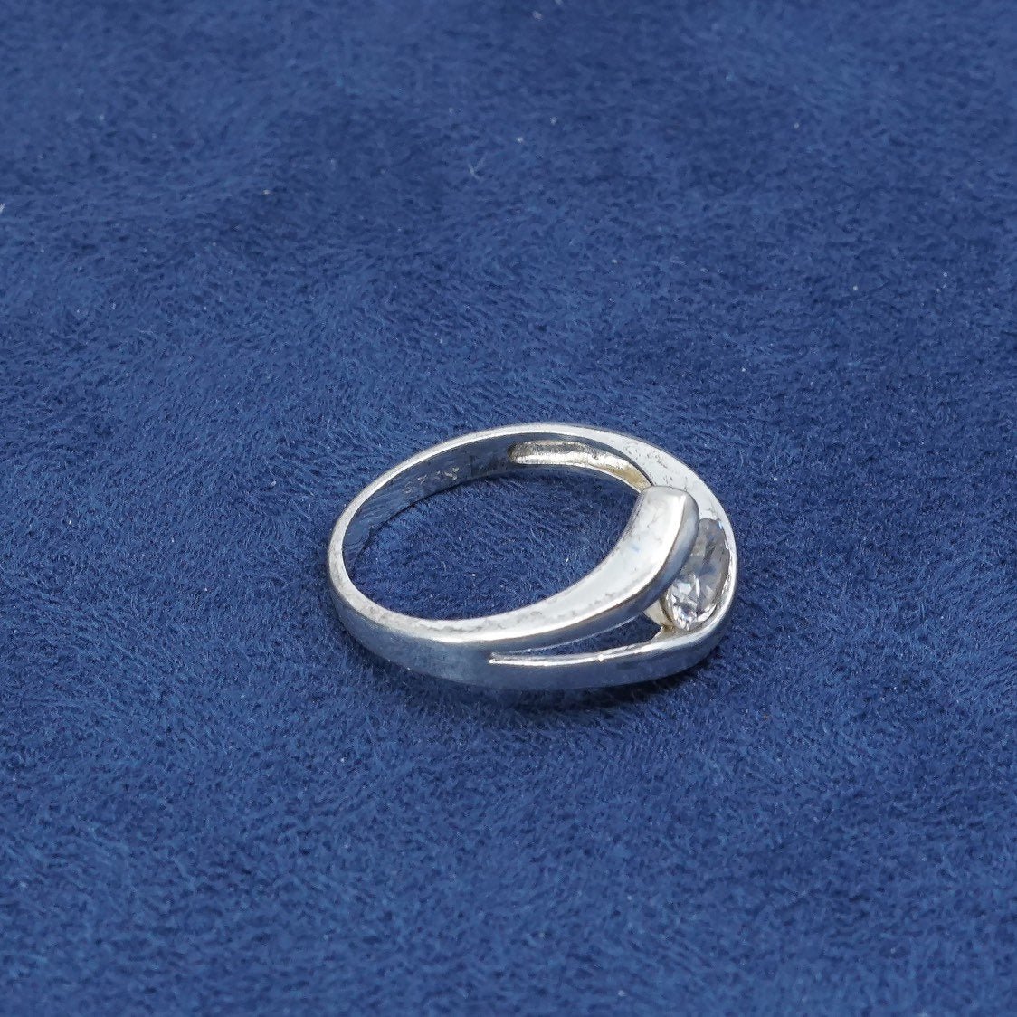 sz 7, vtg sterling silver handmade 925 w/ crystal, anniversary engagement ring