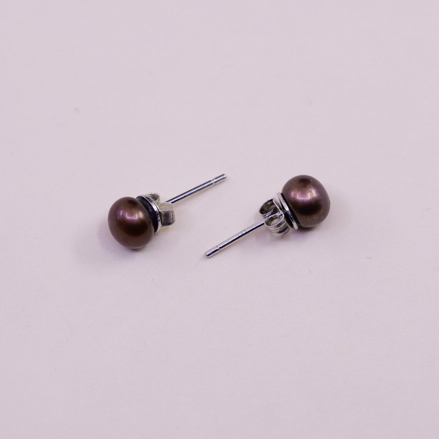 Vintage sterling silver earrings, 925 studs with brown pearl