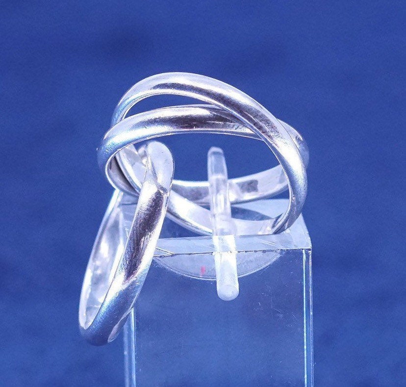 sz 6.25, vtg Sterling silver handmade ring, 925 entwined band