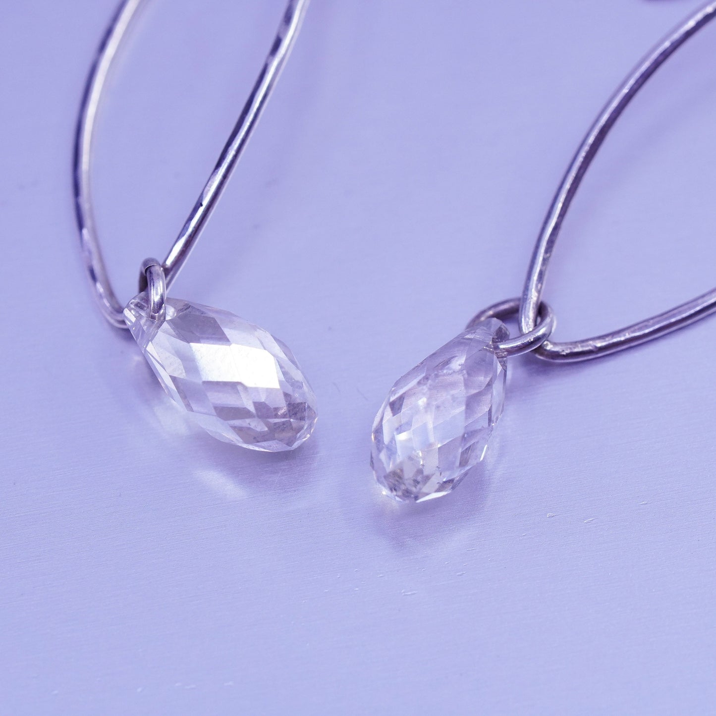 Vintage designer Sterling 925 silver handmade oval earrings teardrop crystal