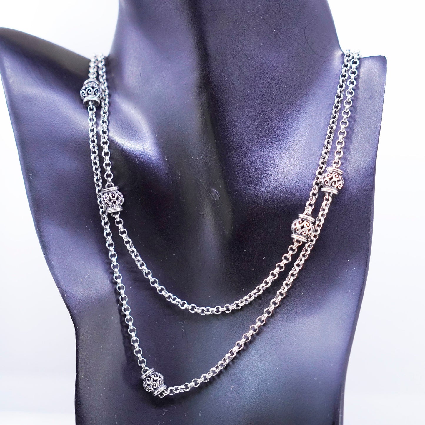 42”, Sterling 925 silver handmade circle chain extra long necklace bail beads