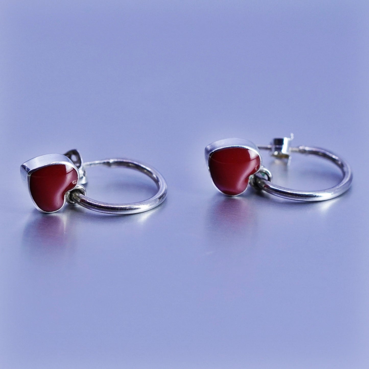 0.75”, two tone Sterling silver earrings, 925 hoops with onyx heart charms