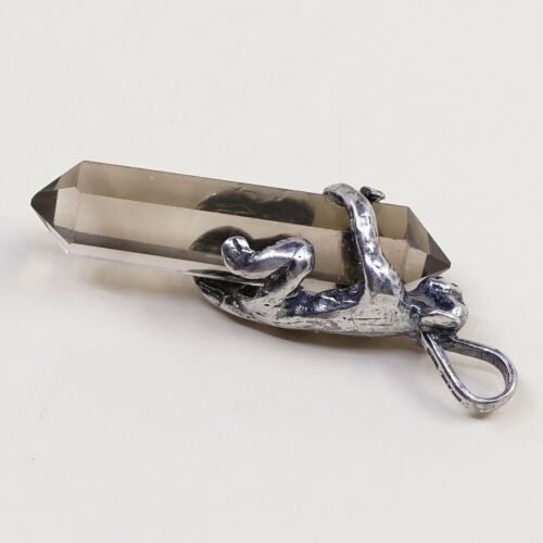 Vtg Brazil sterling 925 silver Handmade Keeper Of The Topaz Pendant W/ Monkey