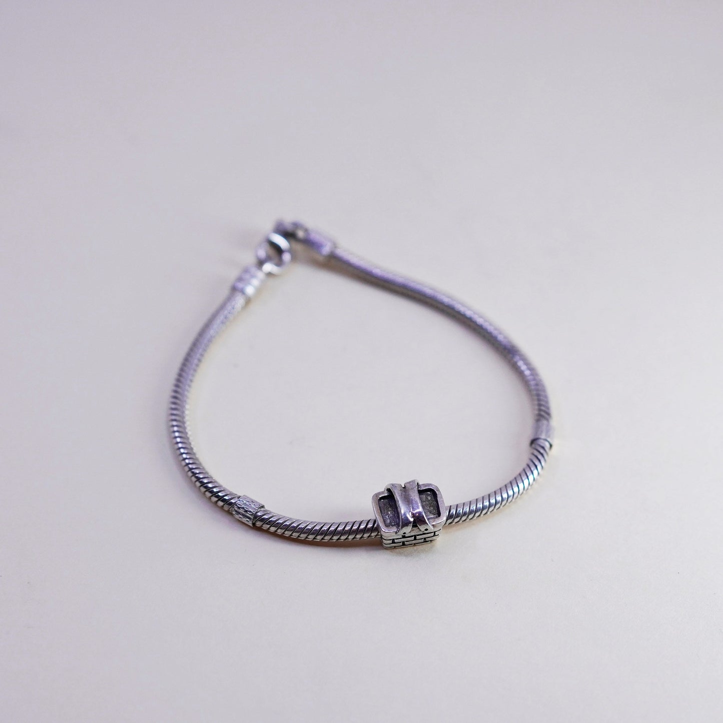 7”, Italy Sterling 925 silver bracelet, bold snake chain with basket charm