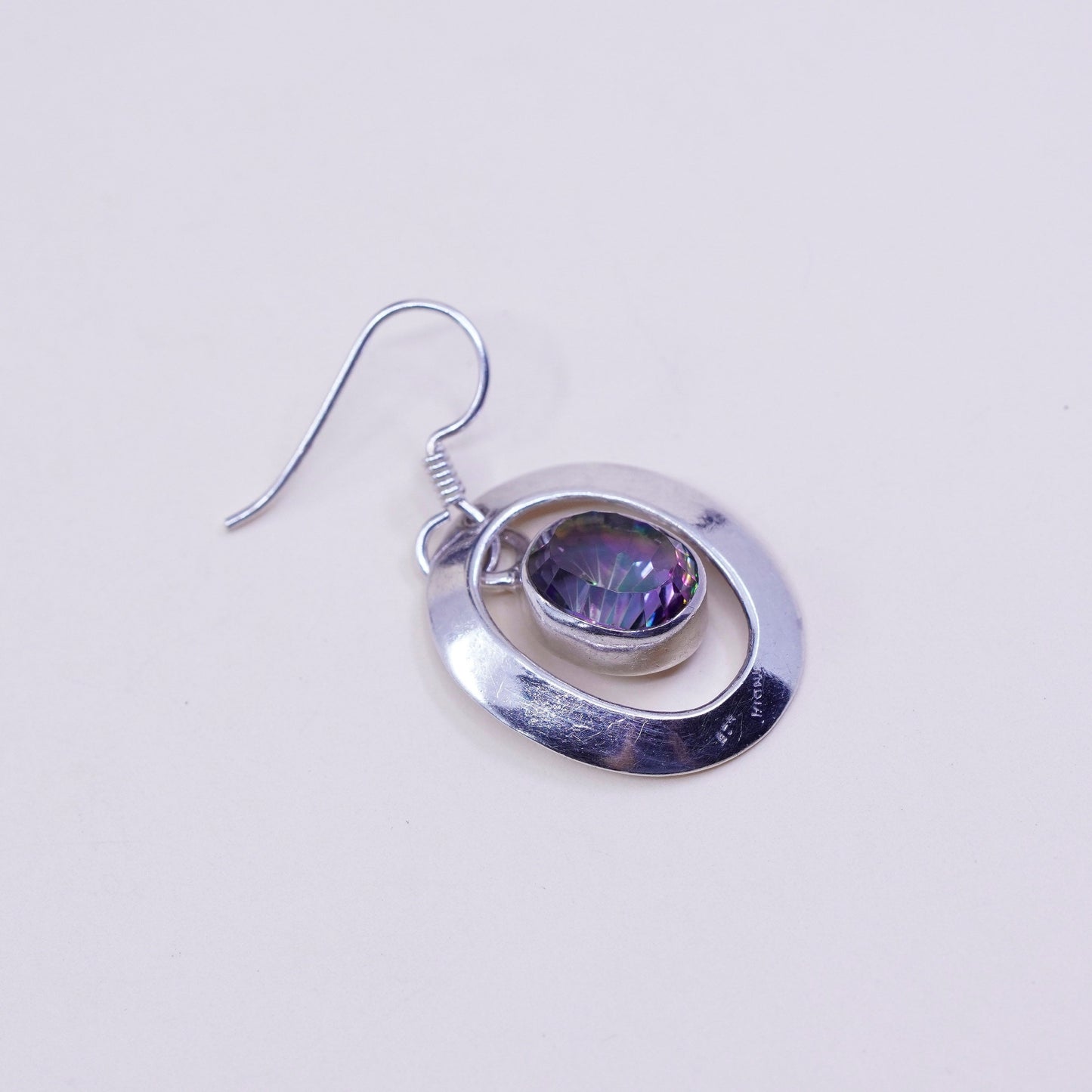 Vintage sterling 925 silver handmade earrings with rainbow topaz drops, stamped 925