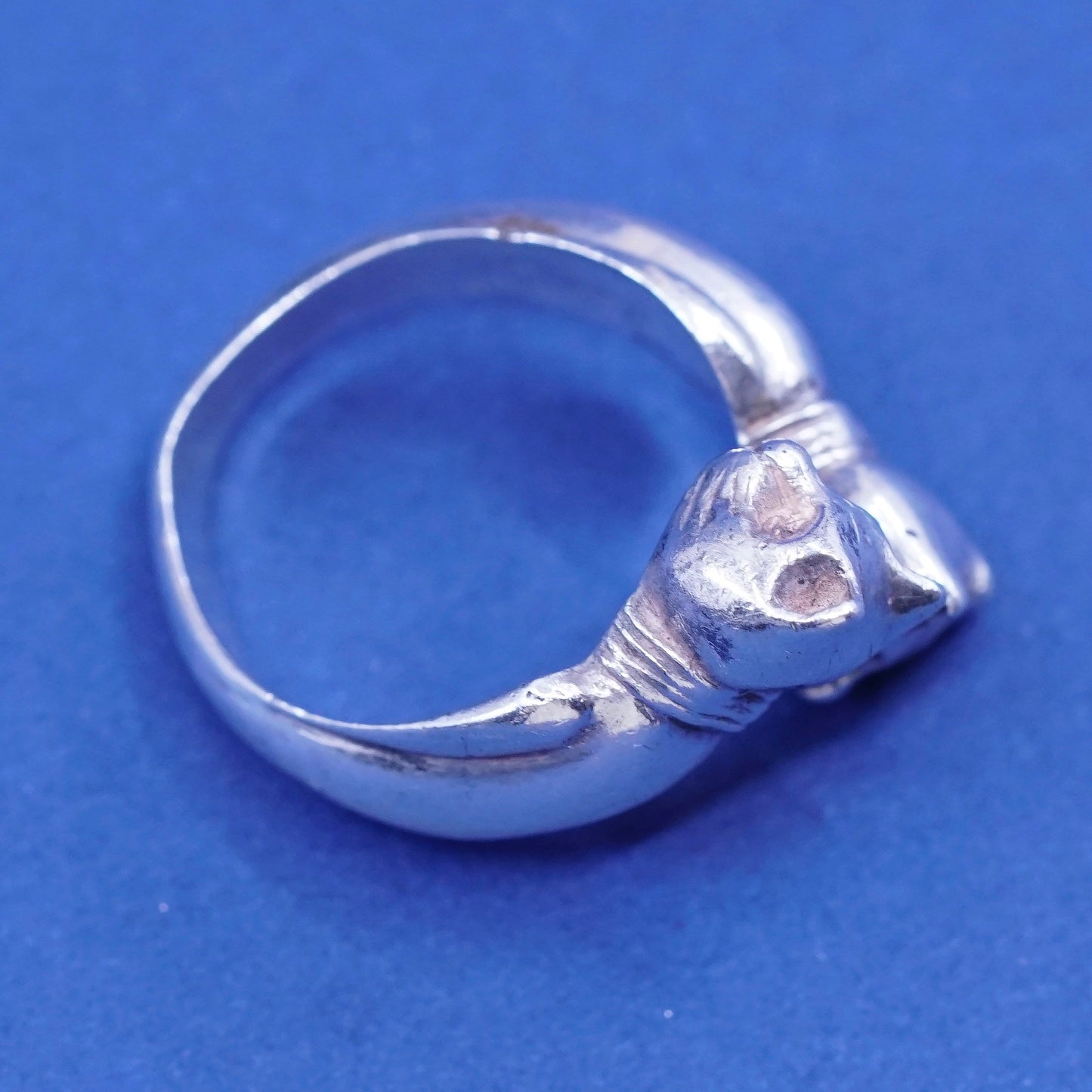 Size adjustable, vtg Sterling Silver Handmade ring, 925 double cat wrap band