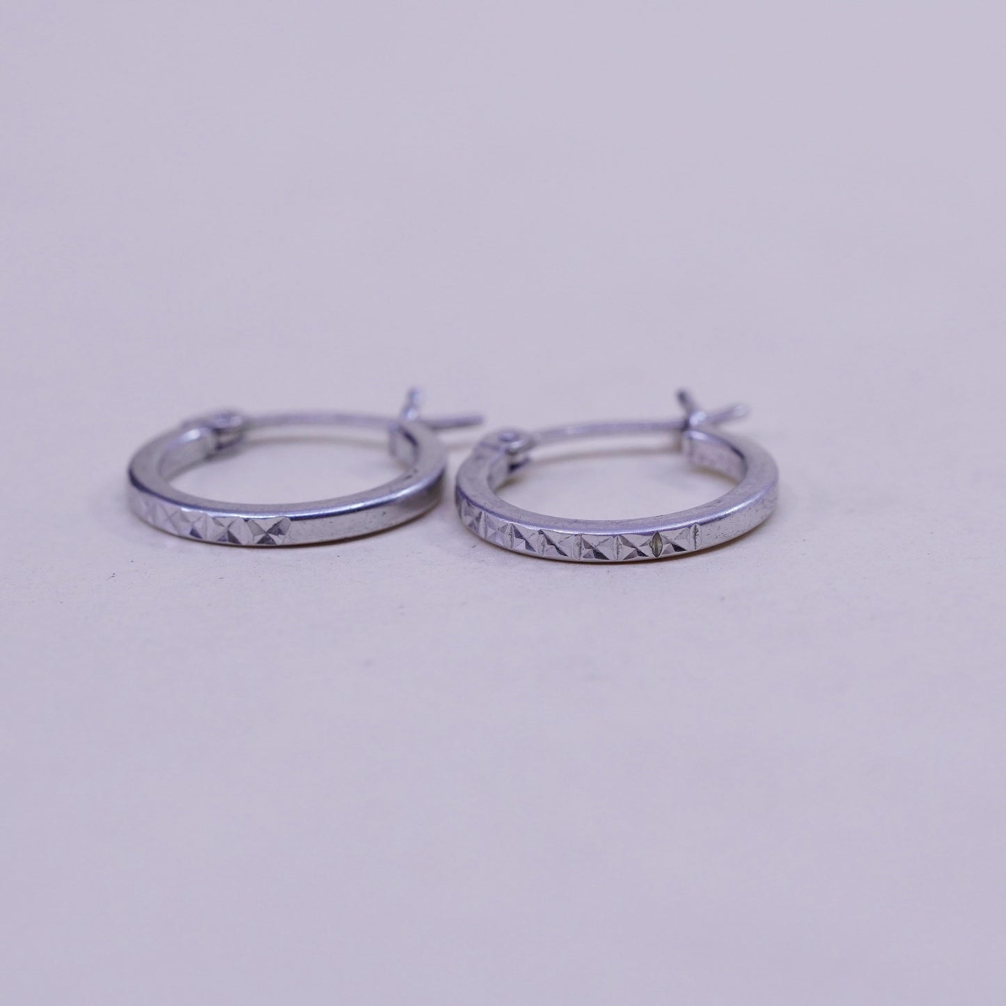 0.5”, Vintage sterling silver loop earrings, textured fine 925 silver hoops