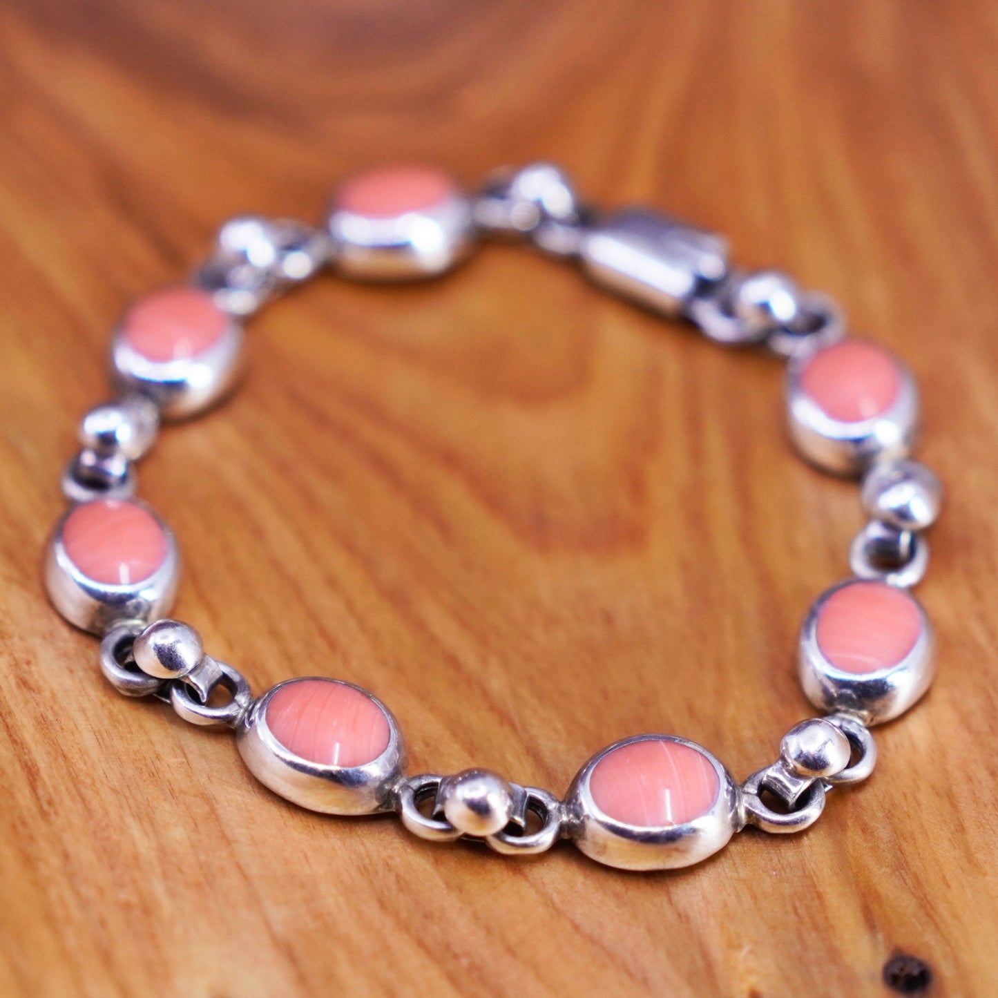7.75”, vintage Sterling silver handmade bracelet, 925 chain with red agate