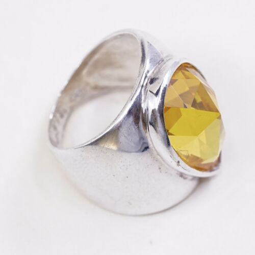 Sz 6.5, Vtg Sterling Silver handmade Ring, 925 Cocktail Ring W/ Teardrop citrine