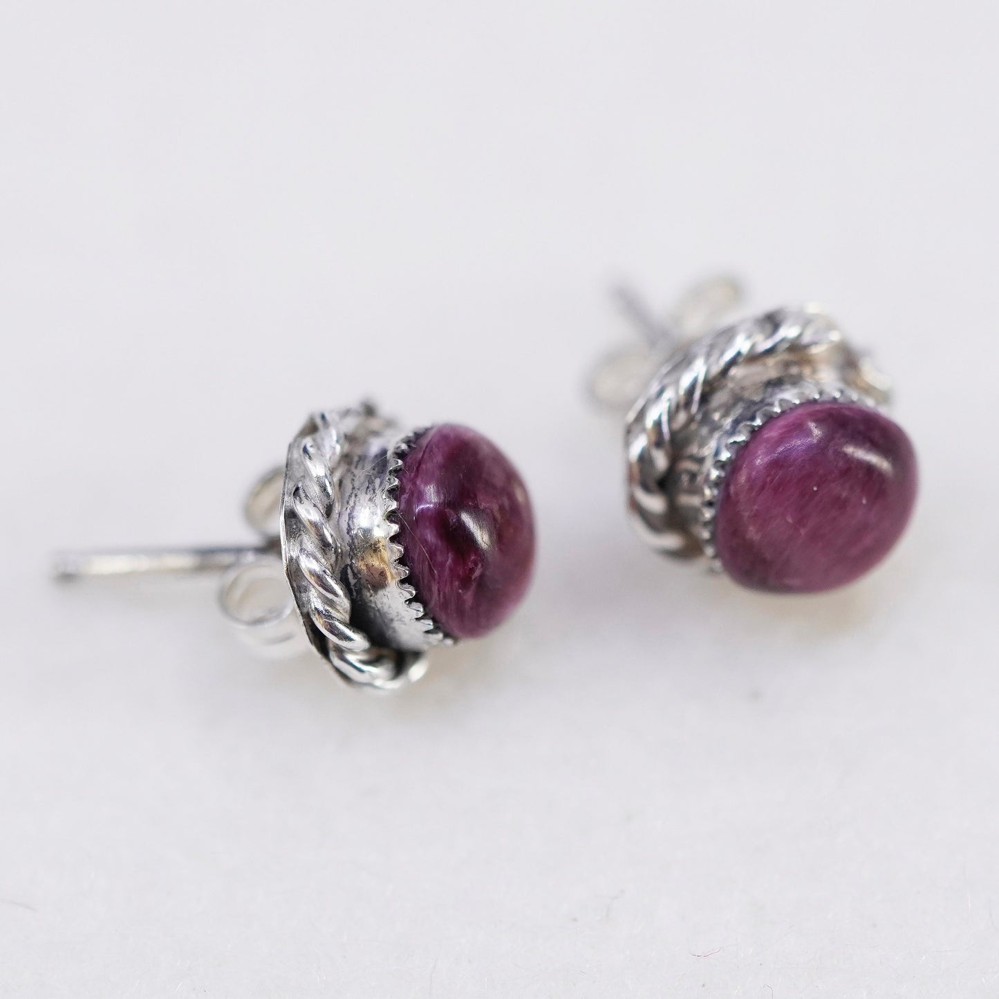 Vintage Sterling 925 silver earrings, rectangular studs with red jasper