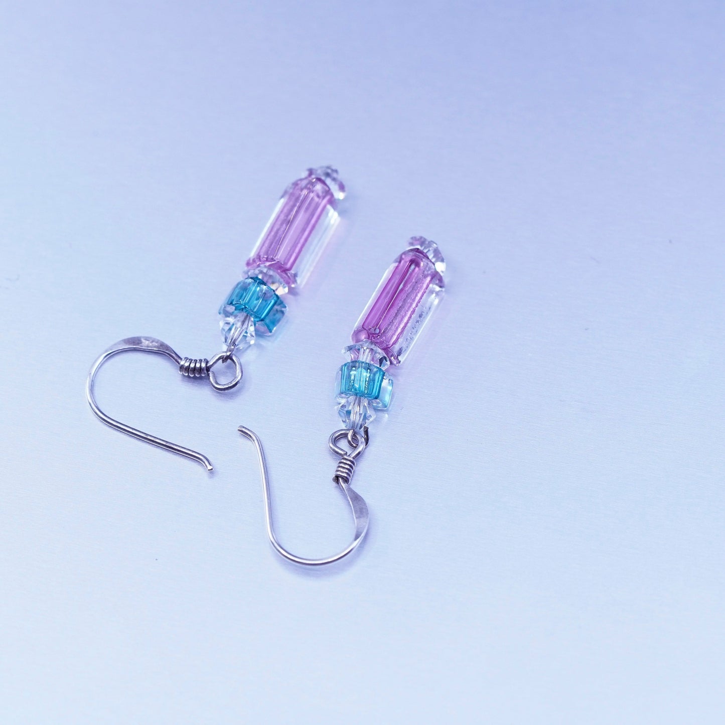 Vintage Sterling 925 silver handmade earrings with pink crystal