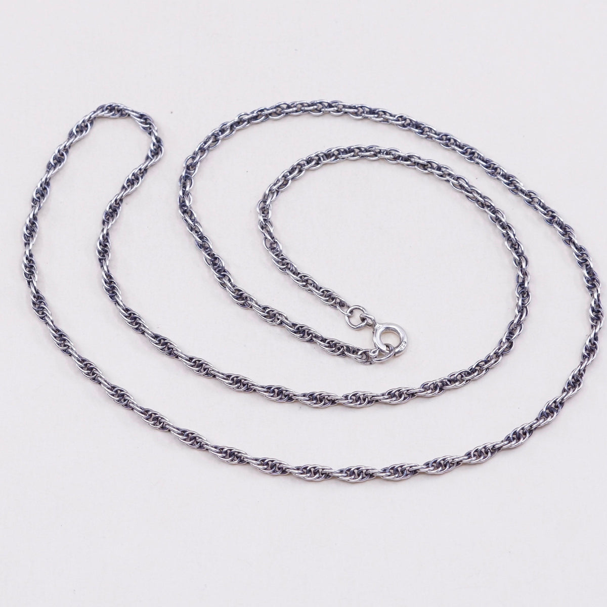 18”, vtg Sterling silver necklace, Italy 925 silver Singapore rope chain