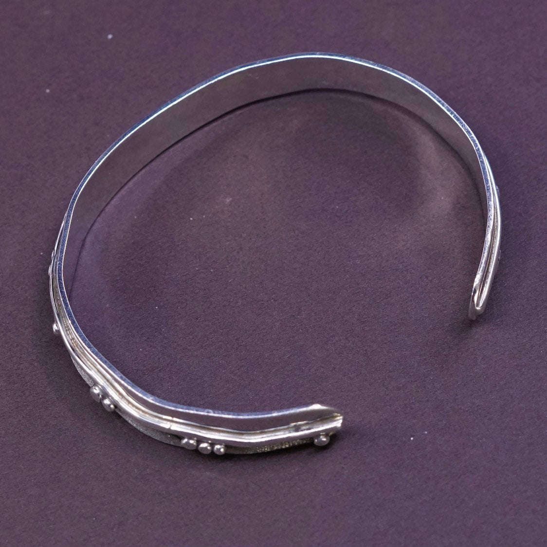 6.5", vtg JOR Sterling Silver Handmade Bracelet, modern 925 cuff w/ beads