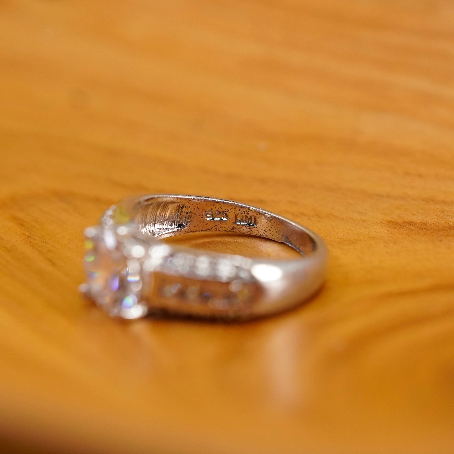 Size 11, vintage Sterling 925 silver anniversary ring with clear cz