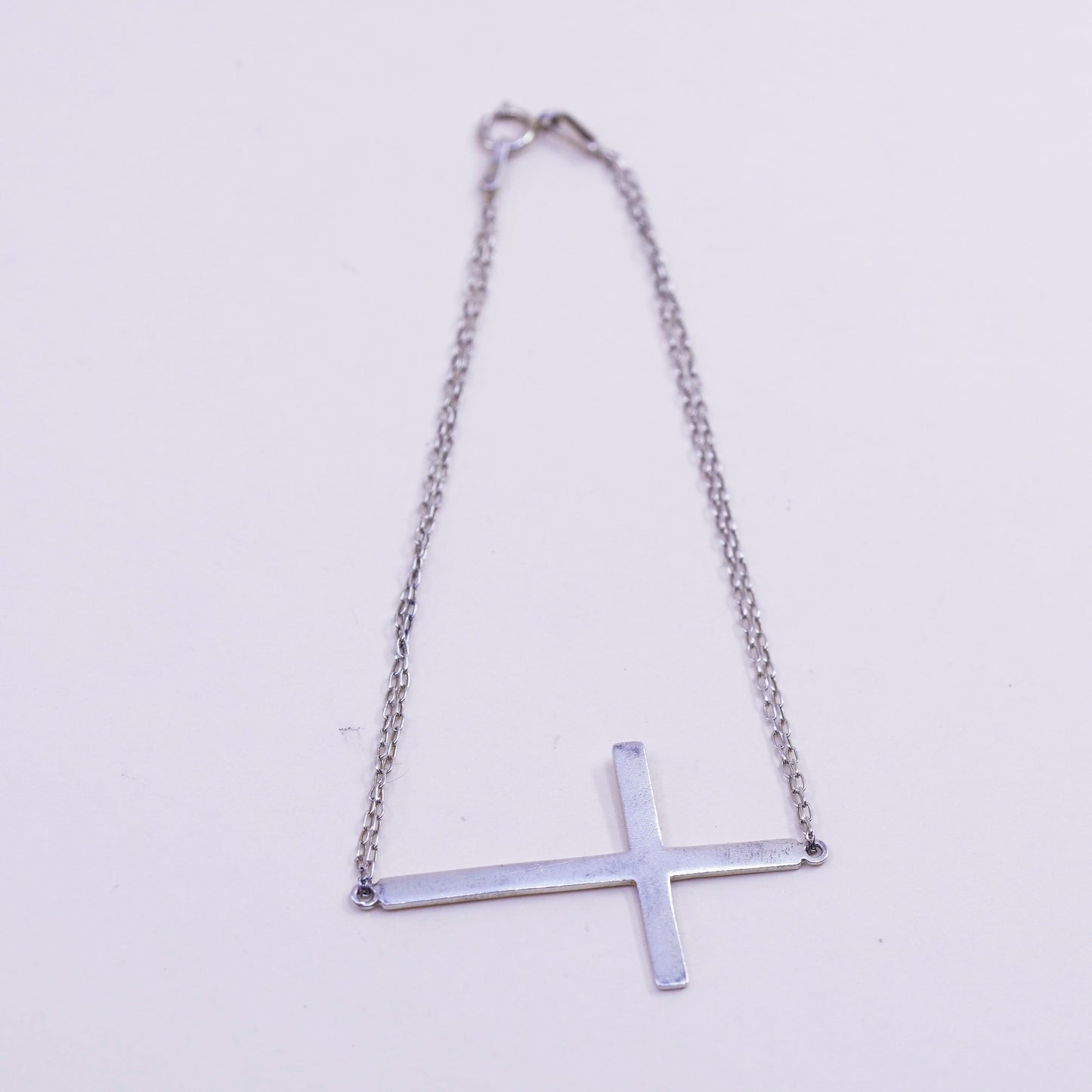 7”, Vintage sterling silver handmade bracelet, Italy 925 chain with cross