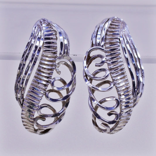 Vintage sterling silver handmade earrings, 925 studs with filigree swirly