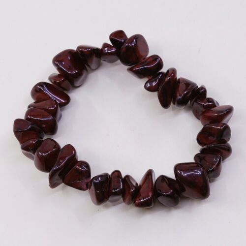 6.25” Vtg Handmade Bloodstone Nugget Elastic Bracelet