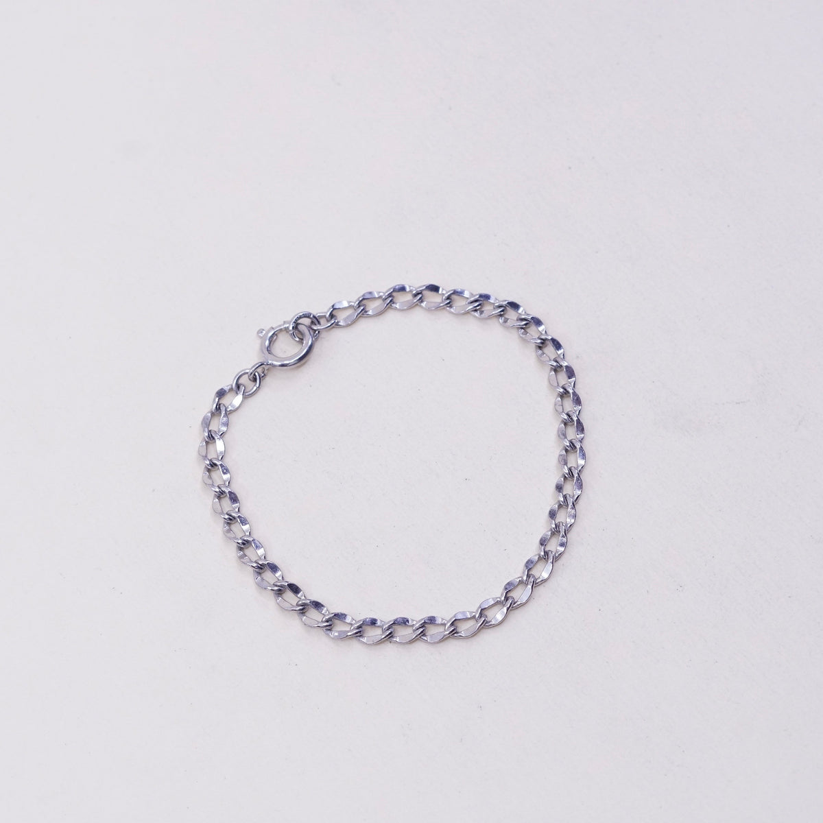 7”, 4mm, Vintage sterling 925 silver flatten curb bracelet