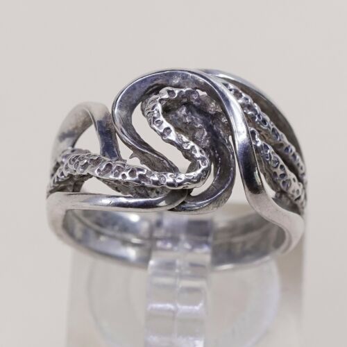 Size 6.5, Vtg Sterling 925 Silver Abstract Flower Band Ring, Silver Tested
