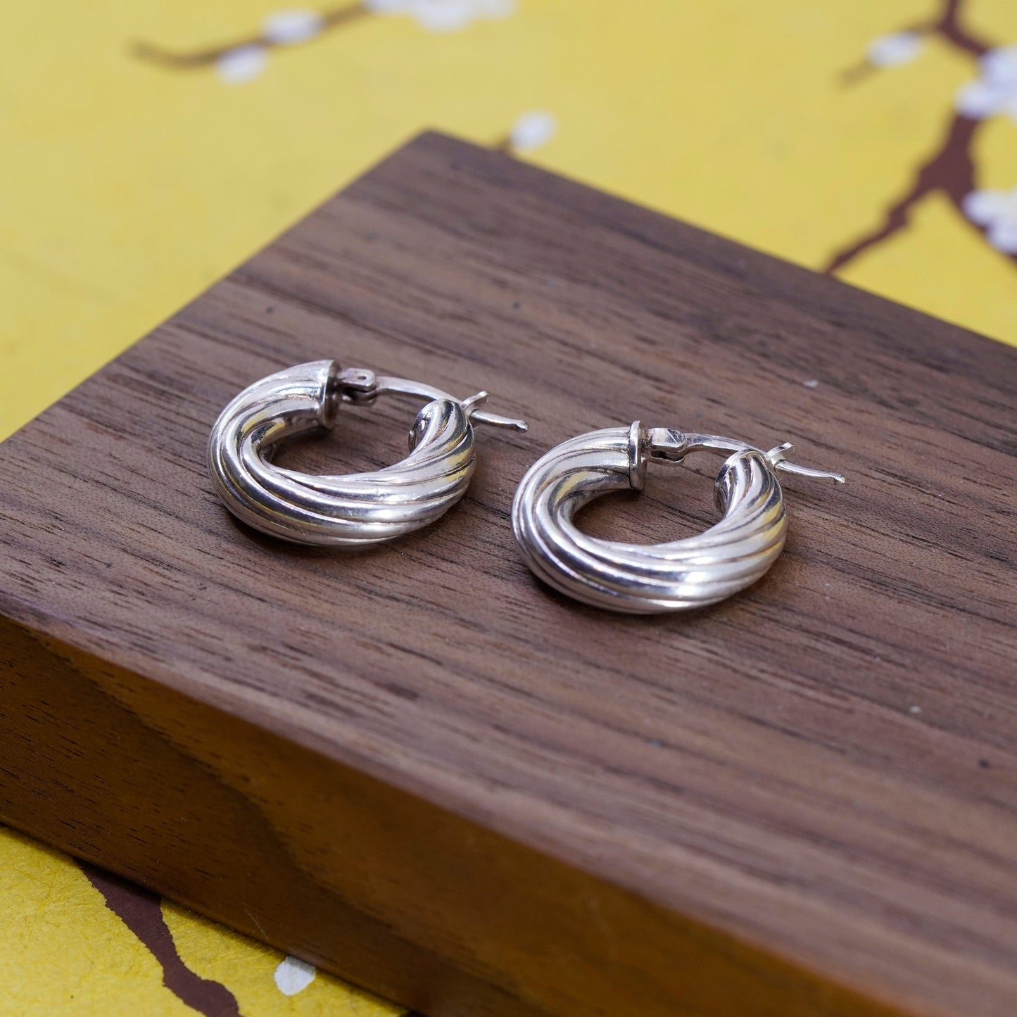 0.75”, Vintage Sterling silver handmade earrings, 925 twisted hoops