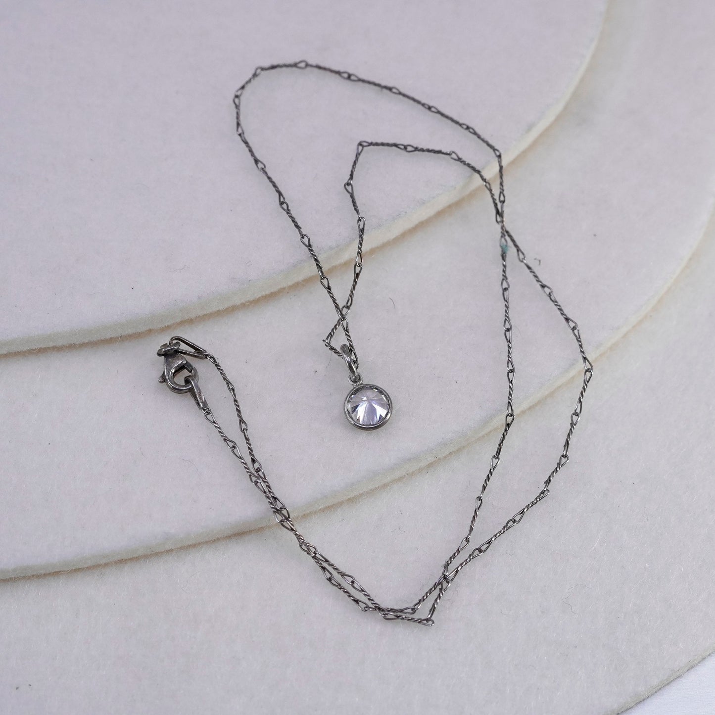 16”, vintage Sterling 925 silver handmade bar necklace with circle cz pendant