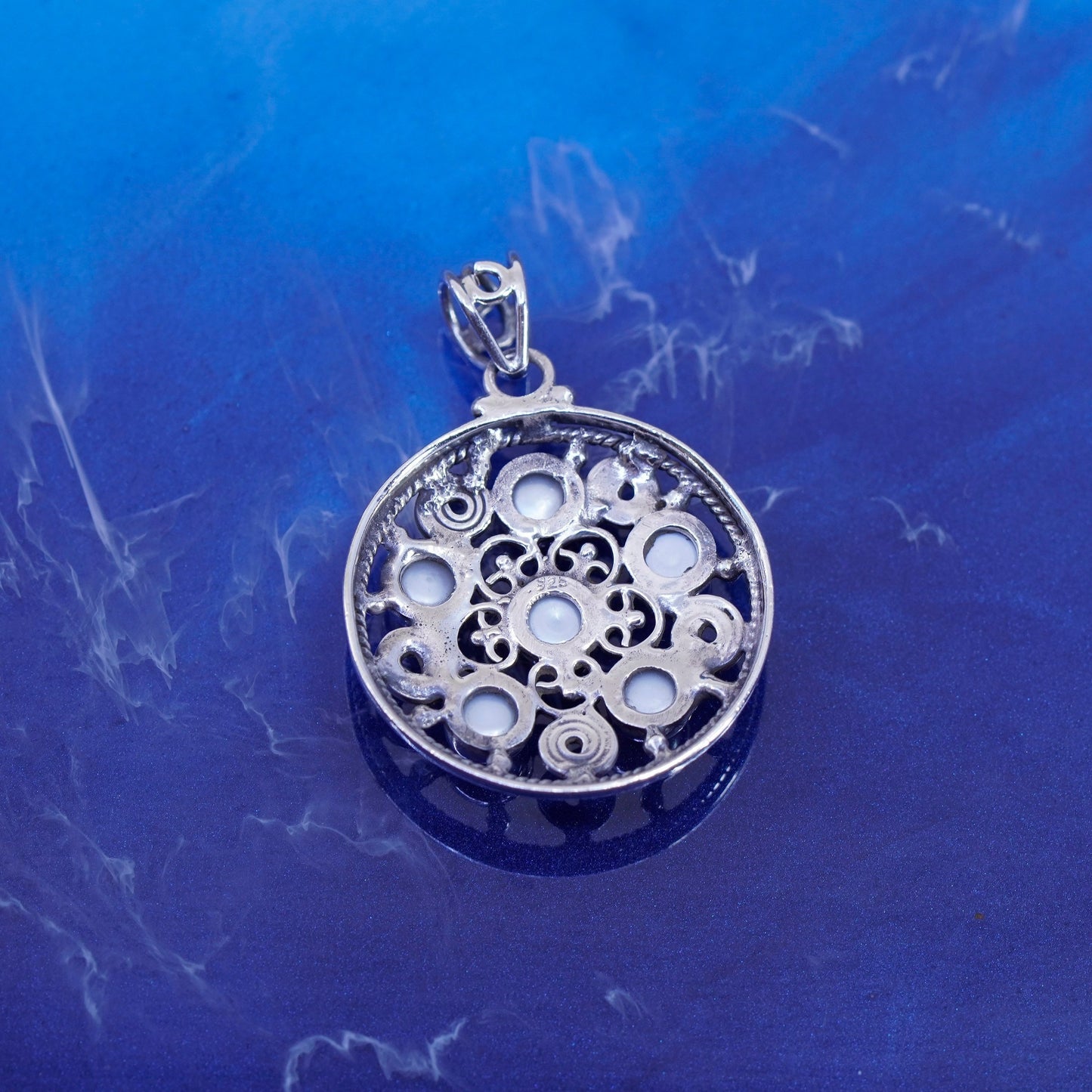 Vintage Sterling 925 silver handmade filigree pendant with cluster Pearl