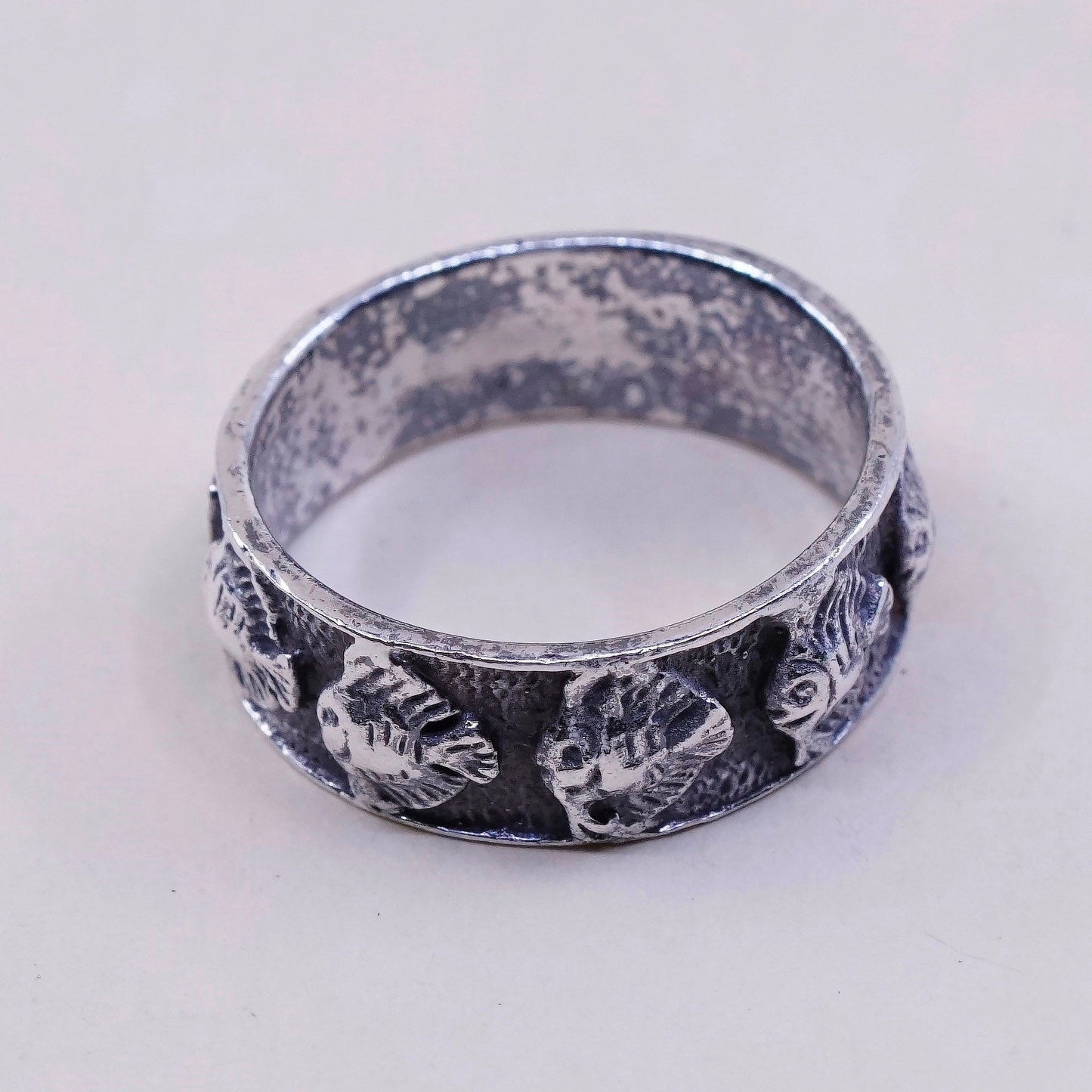 sz 8.25, vintage hopi Sterling silver handmade ring, 925 tropical fish band