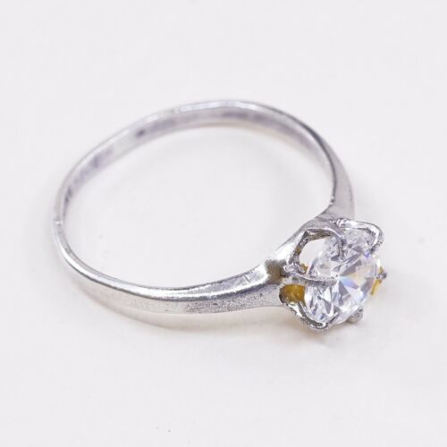 Sz 8.75, Vtg WJ Sterling Silver Handmade Ring, 925 Silver Engagement Ring W/ Cz