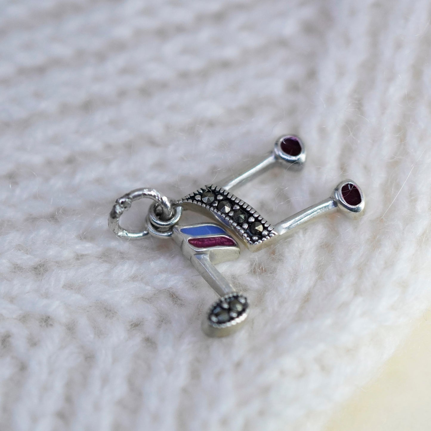 sterling silver handmade pendant, 925 music note, melody charm with marcasite