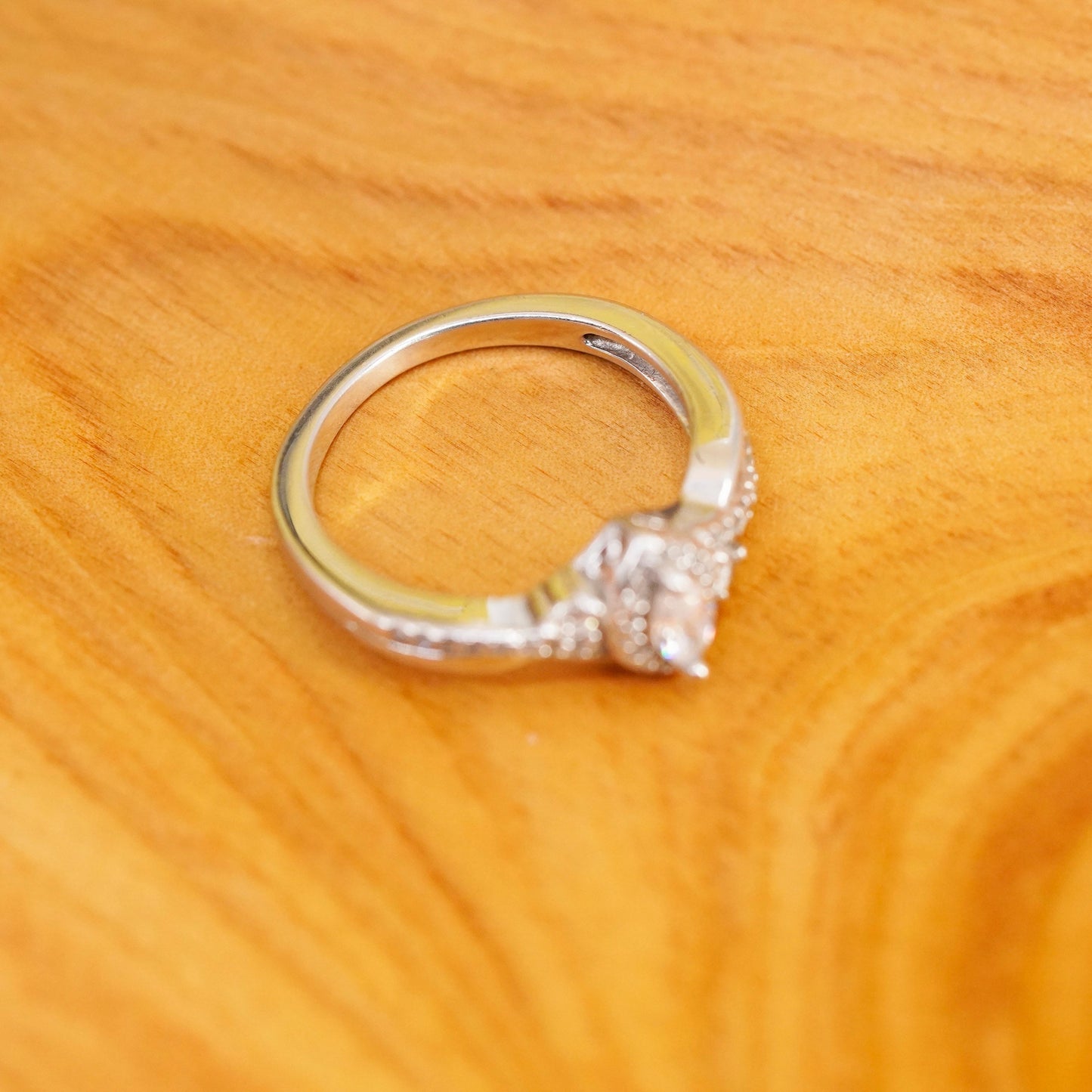 Size 7.25, vintage Sterling 925 silver anniversary engagement ring cluster cz