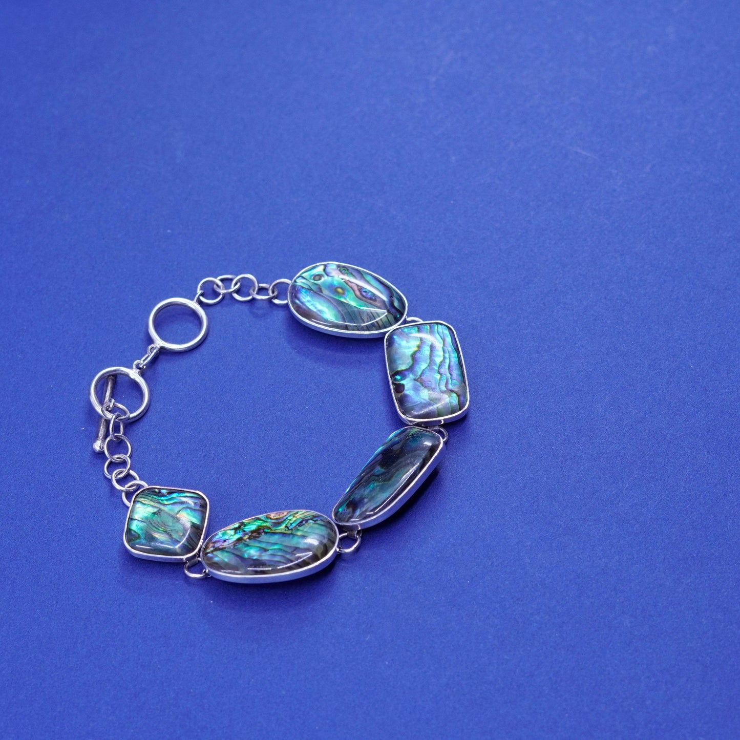 6.75+1”, vintage sterling 925 silver handmade bracelet abalone toggle closure