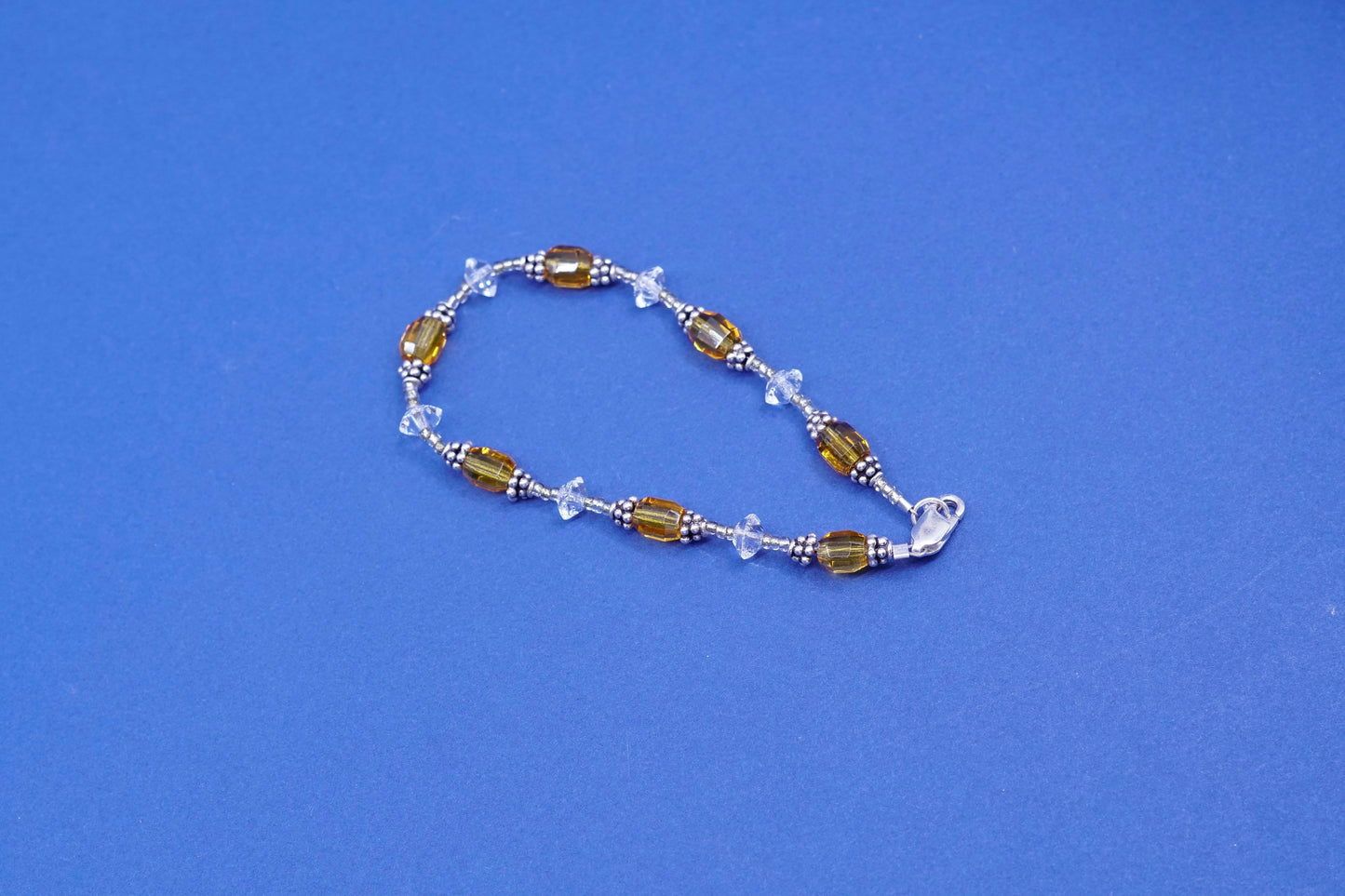7”, vintage Sterling silver handmade bracelet, 925 with citrine and crystal
