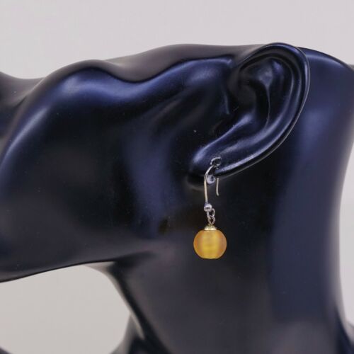 Vtg Sterling 925 Silver Handmade Earrings W/ Orange Bead, Stamped 925
