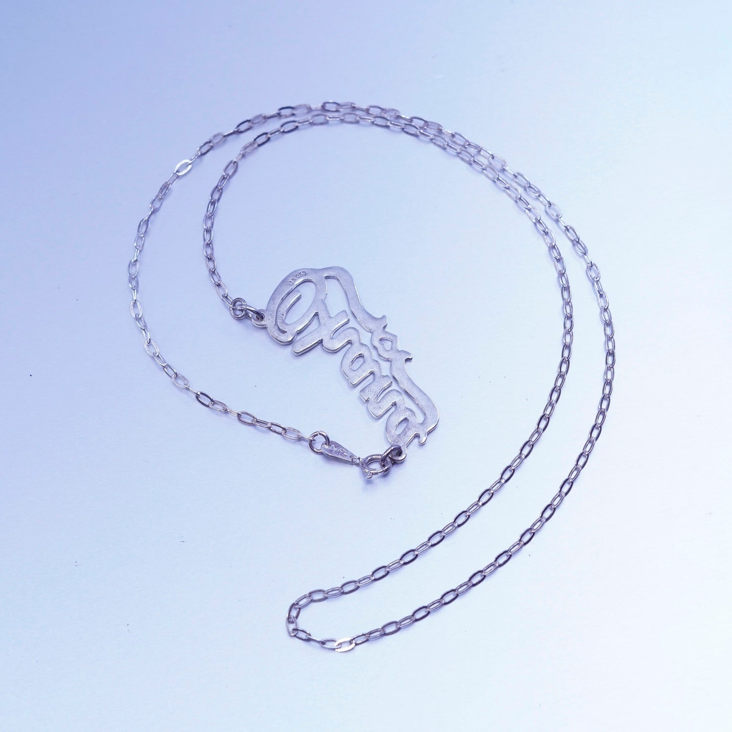 20”, JA Sterling 925 silver handmade flatten necklace Ohana monogram pendant