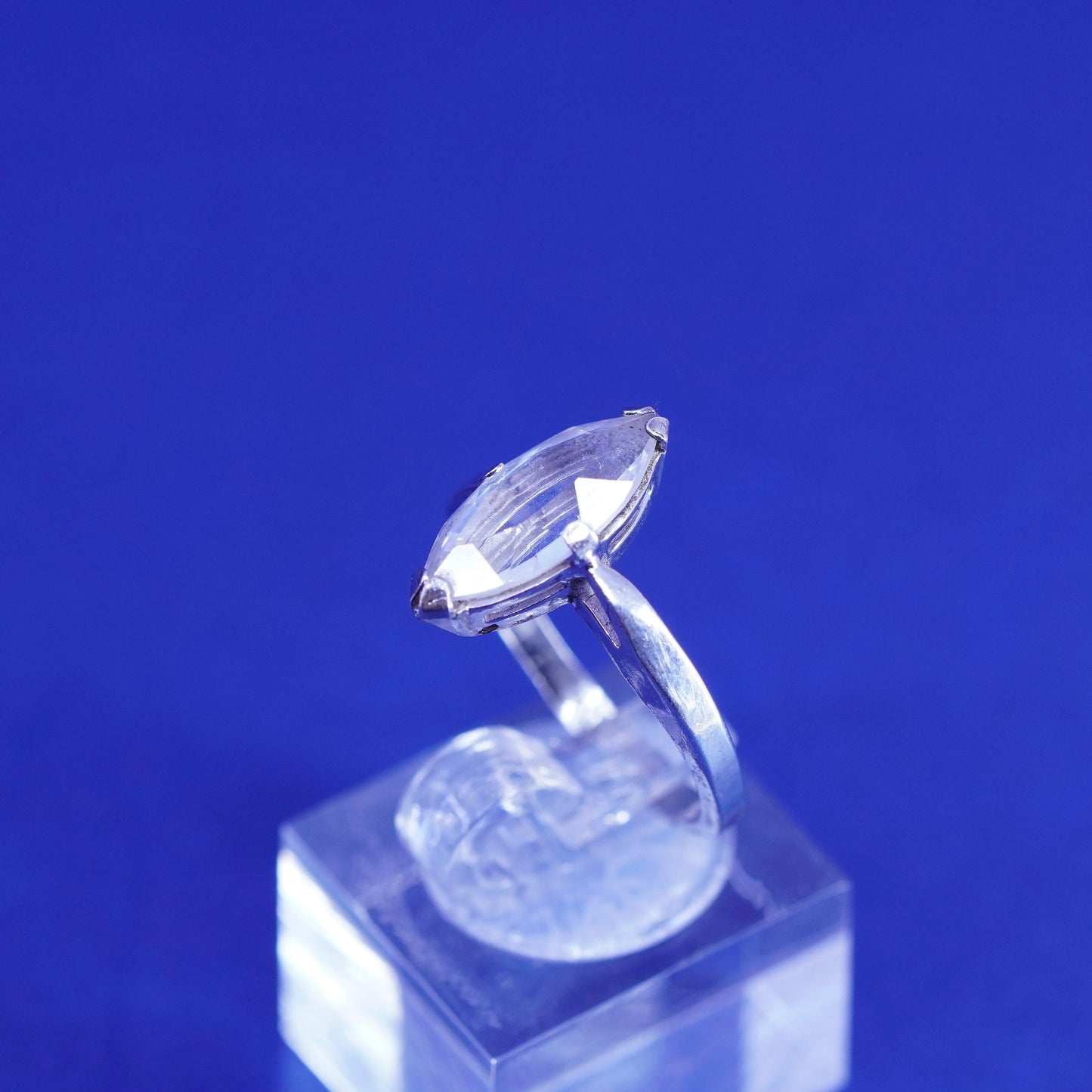 Size 7, vintage Sterling silver handmade ring, 925 ring with marquise shaped cz